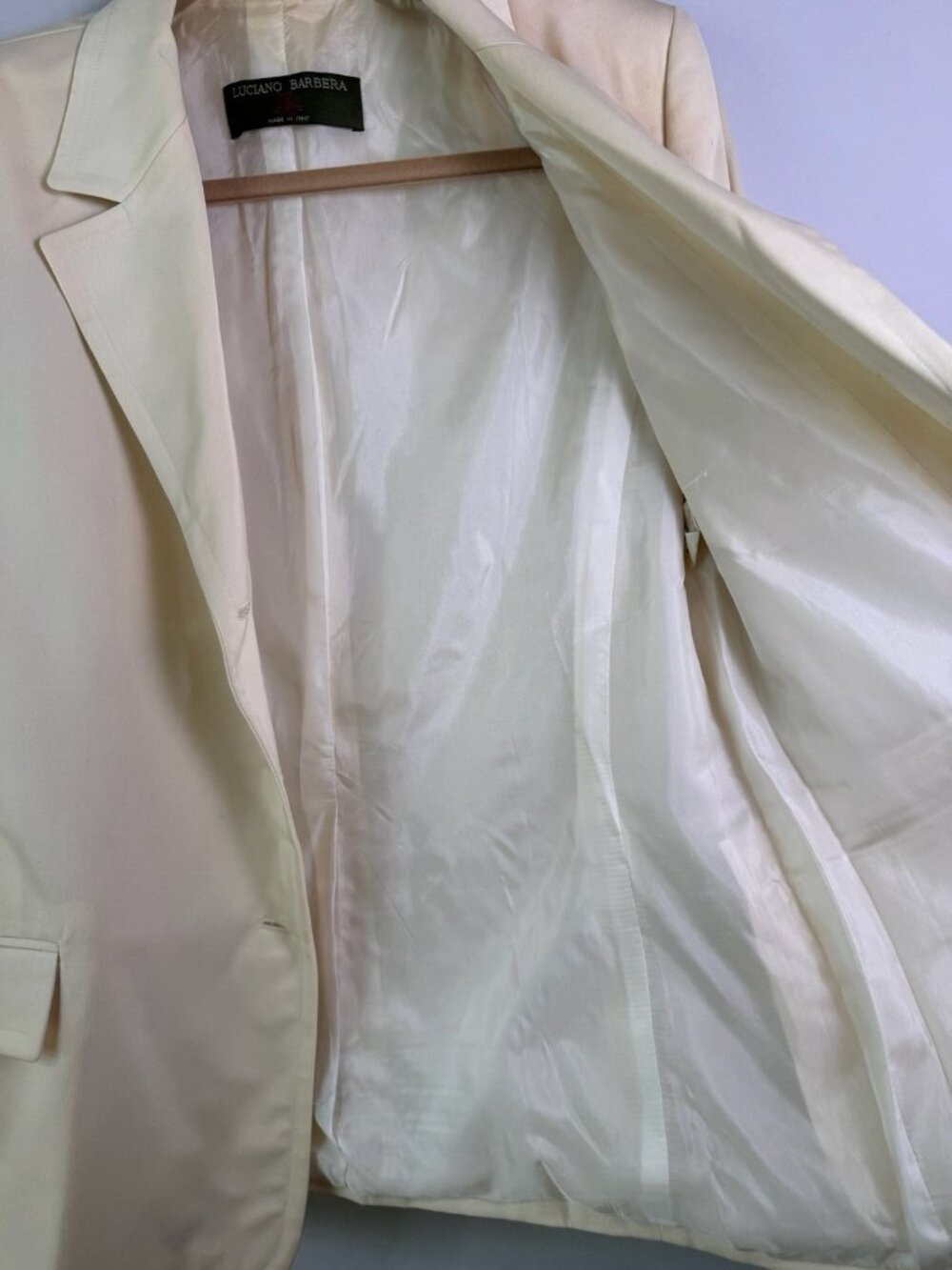 VTG Luciano Barbera 100% Wool Blazer Jacket Women Size 44 Solid Cream Italy - Picture 8 of 16